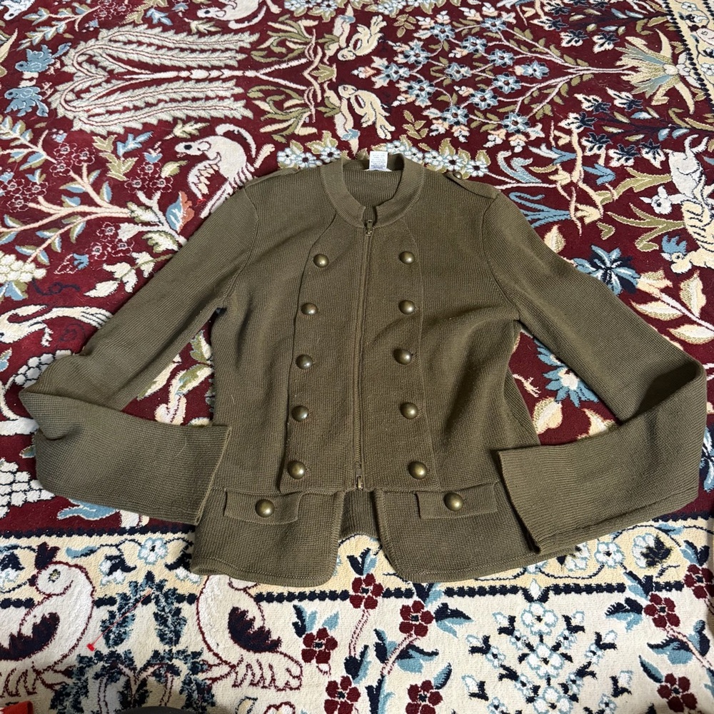 Y2K green knit military cropped sweater jacket